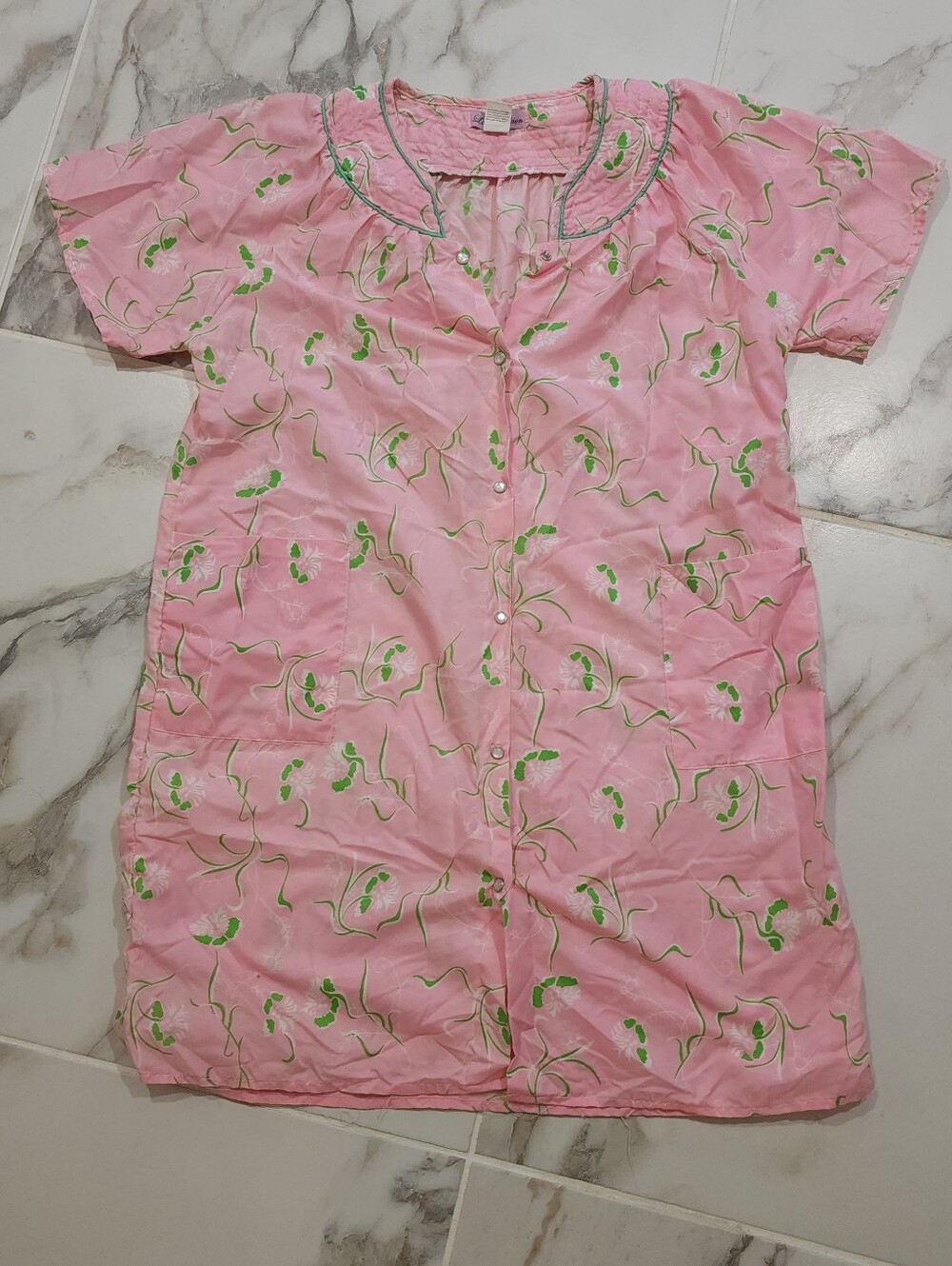 Womans Vintage Pink Floral Short-Sleeve Houce Dress / Moomoo